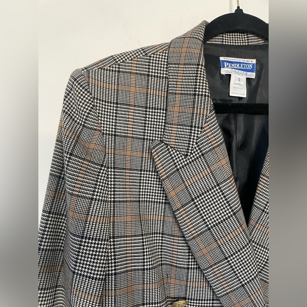PENDLETON Vintage Double Breasted Plaid Wool Blaz… - image 4